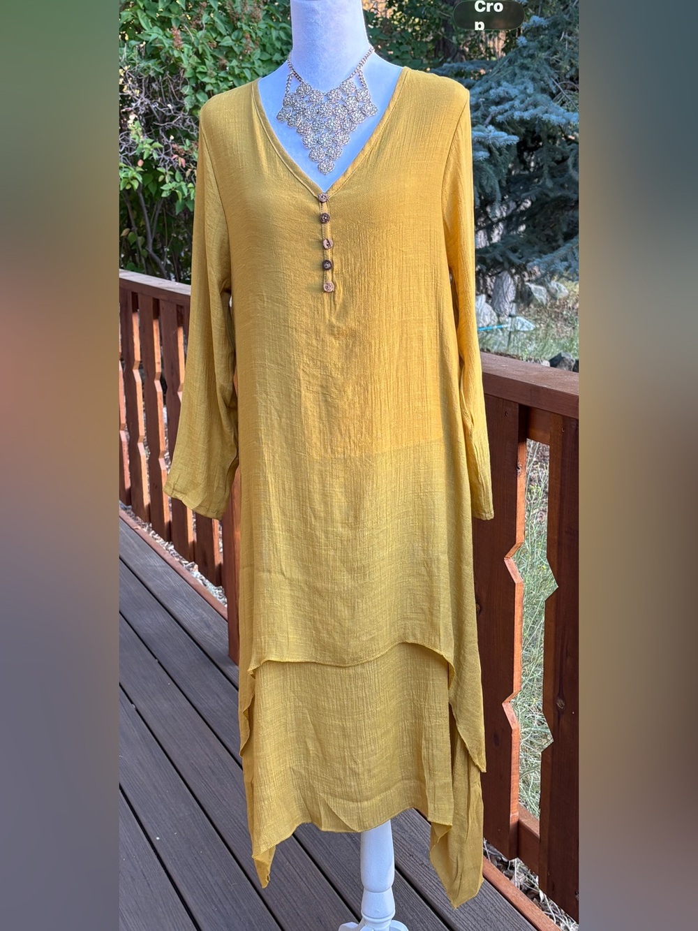 Beautiful Mustard Yellow Layered V-Neck Tunic Dress